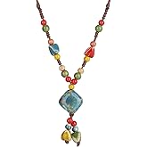 DS Boho Beaded Necklace for Women–Colorful Ceramic & African Tribal Beads, Adjustable Long Chunky Bohemian Jewelry with Gift Box Packaging,Hippie Witchy Vintage Handmade Fashion Statement Necklace