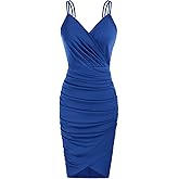 GRACE KARIN Women's Sexy Spaghetti Straps Cocktail Dresses for Wedding Guest Ruched V-Neck Bodycon Dress