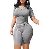 LICOBOD XS-3XL Casual Workout Two Piece Outfits for Women Short Sleeve T-shirt+Elastic High Waist Shorts Sets Streetwear