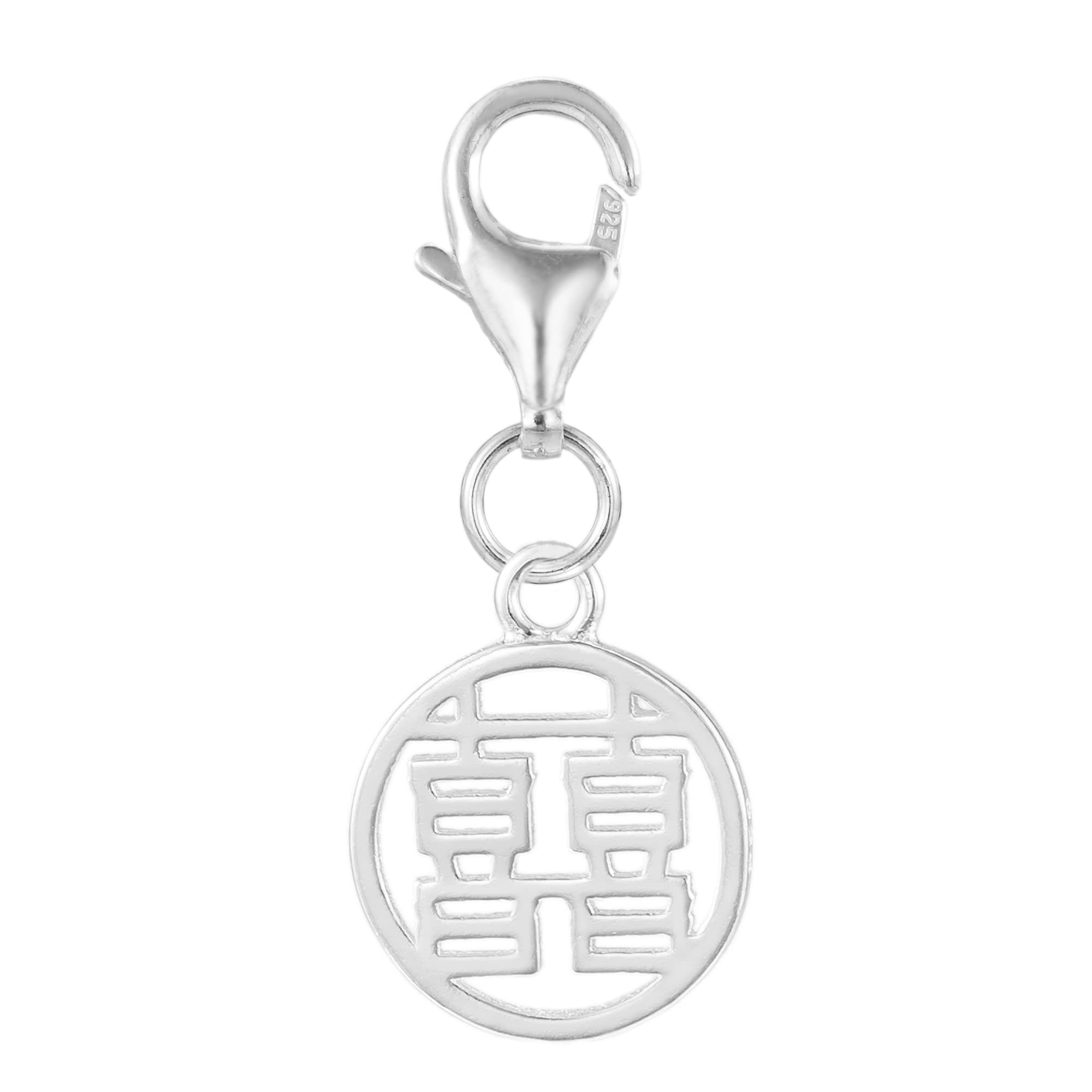 925 Sterling Silver Double Happiness Clip On Charm Lobster Clasp for Bracelet Necklace