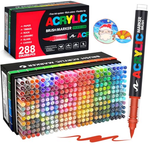 Laconile 288 Farben Acrylstifte für Steine Wasserfest, Brush Tip Acrylic Pens Set, Schnelltrocknend und Ungiftig, Ideal Acrylstifte zum Bemalen für St