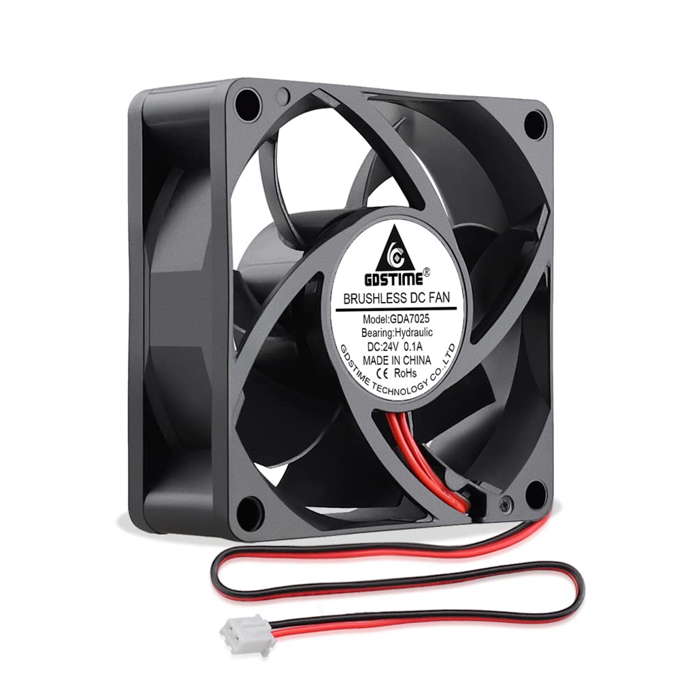GDSTIME 24V 70mm Computer Fan 70mm x 25mm PC Cooling Fan 7CM Case Cooler 3000 RPM Brushless DC 24V Axial Fans For Router DVR Projector Amplifier Ventilation Exhaust Replacement