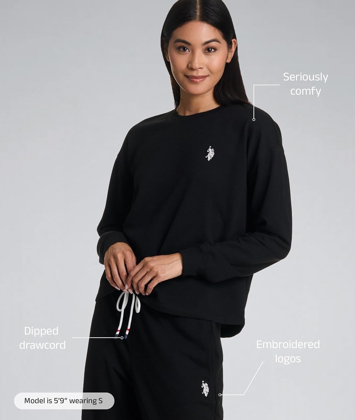 U.S. Polo Assn. Lounge Set Women, Athleisure and Lounge Pajama Sets for Women 2 Piece (Black, Medium)
