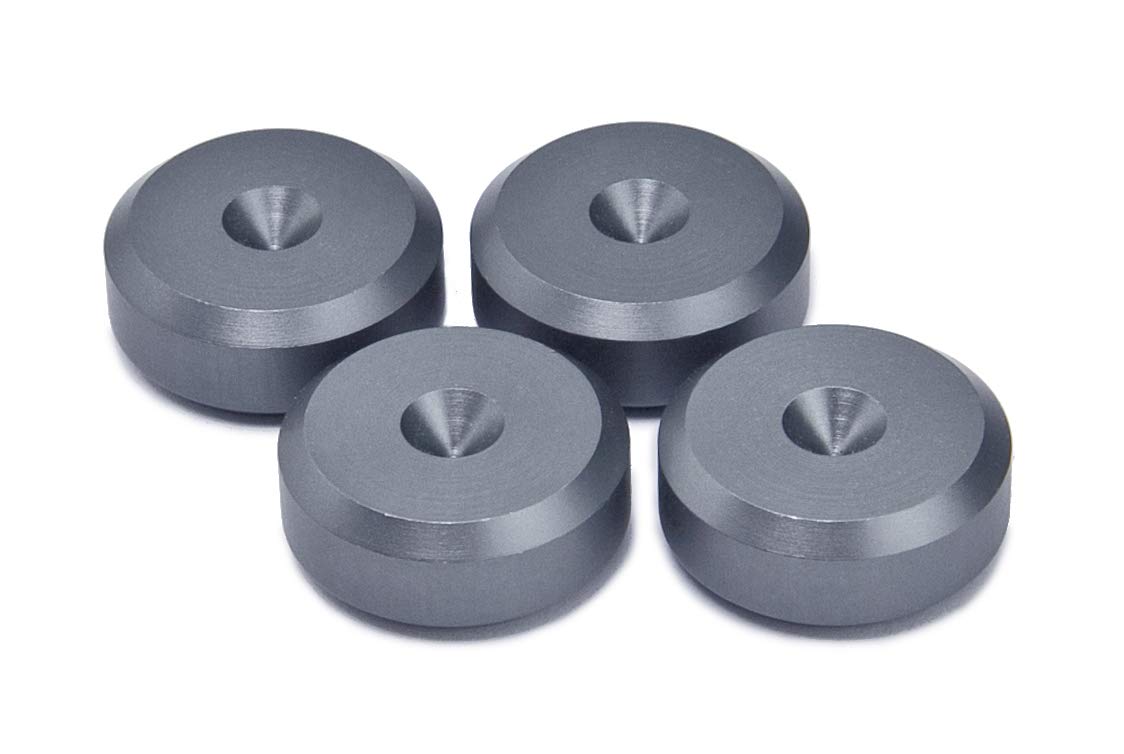 PrecisionGeek® Chamfered Speaker Spike Pads – Isolation Pads for HiFi Speakers, Subwoofers & Speaker Stands – Anti-Vibration (Ø20 mm – Grey Aluminium – Pack of 4)