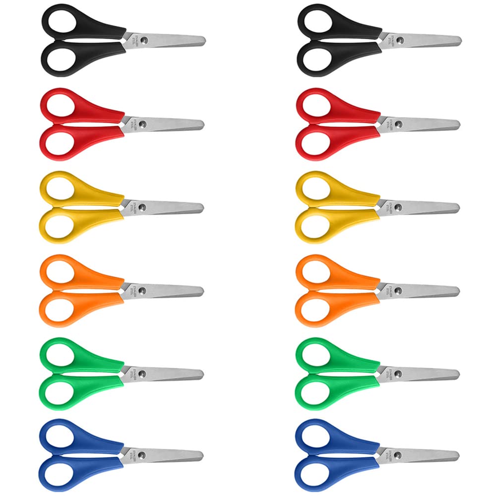 ManYing 12 Pcs Kids Safety Scissors With Blunt Tip - Preschool Craft Scissors With cm-Scale for School Art DIY Teaching Supplies