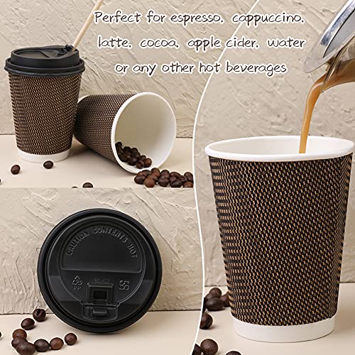 12 Oz Disposable Insulated Coffee Cups with Lids,40 Packs Disposable