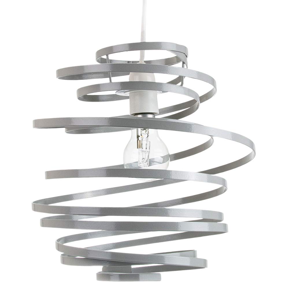 Modern Designer Grey Gloss Metal Double Ribbon Spiral Swirl Ceiling Light Pendant Shade | 23cm Diameter | 60w Maximum by Happy Homewares