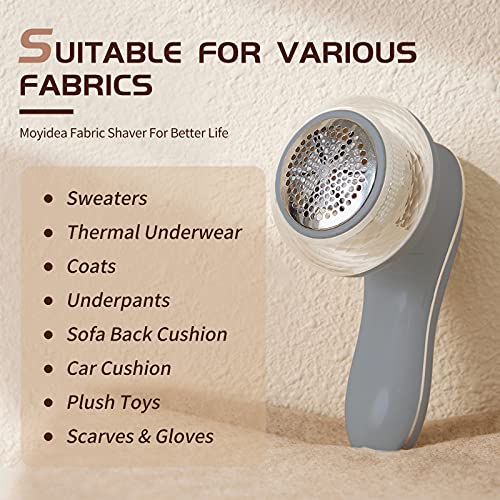 Moyidea Fabric Shaver, Portable Electric Lint Remover with 3 Extra Replaceable Blades, Effective Lint Shaver for Clothing Furniture Carpet Lint Balls Bobbles, Battery Operated Pill Fuzz Remover