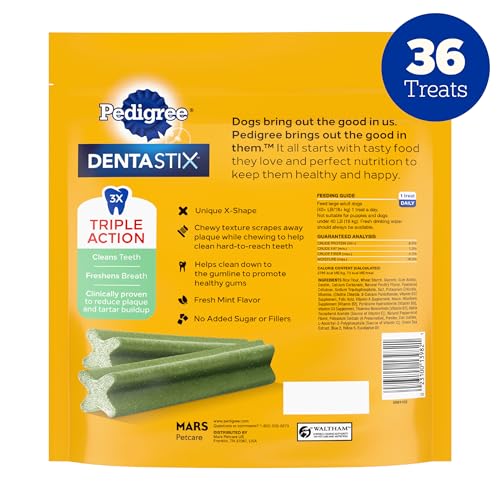 PEDIGREE DENTASTIX DOG DENTAL TREATS, LARGE BREED DOG TREATS, FRESH FLAVOR, 1.87 LB. BAG (36 TREATS TOTAL)