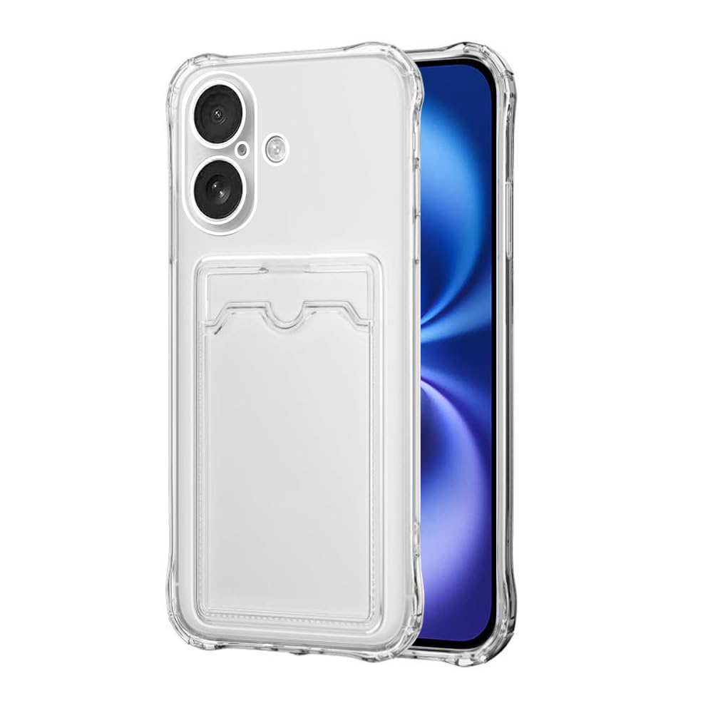 SDTEK for iPhone 16 Case Shock Absorbing Gel Clear Cover with Card Holder Anti Drop Protection