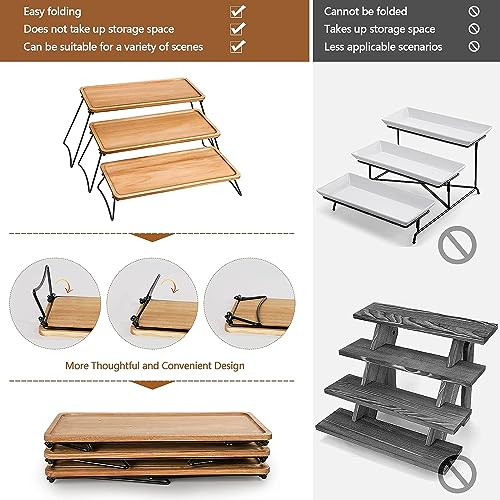 Hcosmy Eco-Friendly Food Platter Serving Tray - 3-Tier Cupcake Stand - Acacia Wooden Towers Dessert Table Display Set, Appetizers, Snack, Desserts, Cake Serving Tray for Family Parties, Gatherings