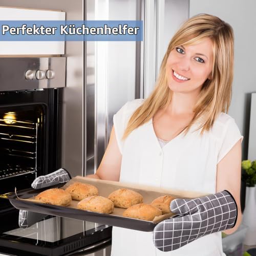 Ofenhandschuhe, Hitzebeständige Topfhandschuhe Silikon und Baumwolle, Silikon Anti-Rutsch Design, Geeignet für Kochen Backen Grillen(Grey) — Foto 6 von 6