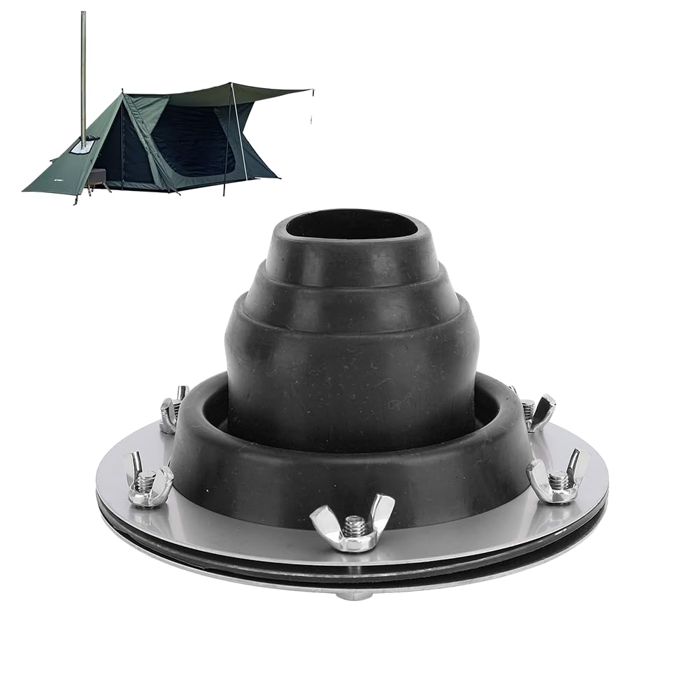 Gugxiom Tent Stove Jack Kit, Stainless Steel High Temp Silicone Pipe Boot Flashing Roof Flue Kit Compatible with Triple Wall Pipe Sections (Black)
