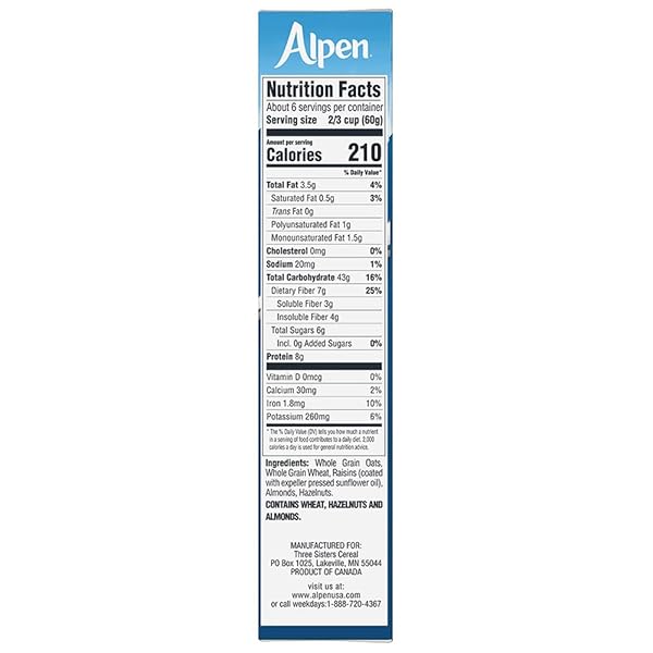 ALPEN MUESLI CEREAL, NO SUGAR ADDED, 14 OUNCE (PACK OF 6)