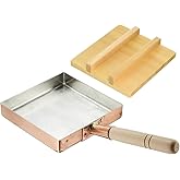 TIKUSAN Japanese Tamagoyaki Pan Omelets Copper Pan with Wooden Lid Made in Japan Square Frying Pan for Eggs 7.1 inch (18×18 cm)