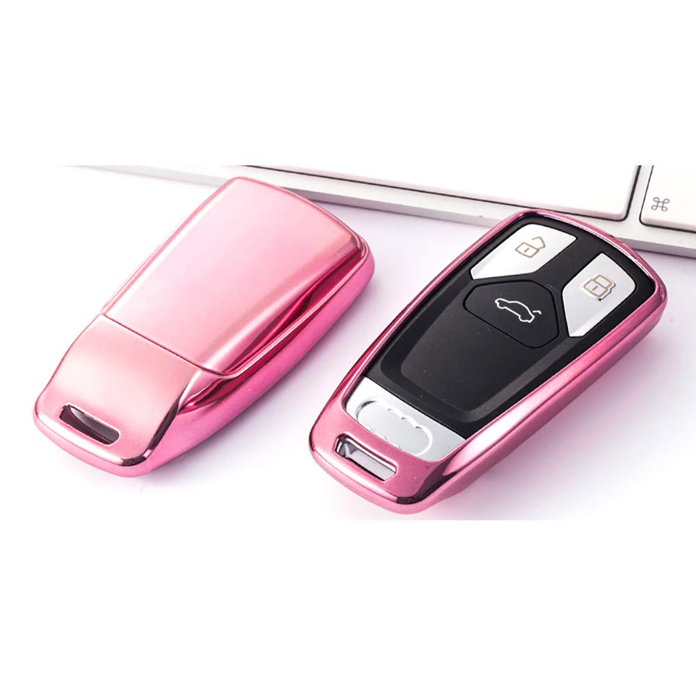 ontto for Audi Key Fob Case Remote Control Key Fob Holder Jacket Protection Key Shell Compatible with 2016 Audi Q7 A4L TT TTS Pink