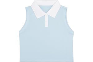 SPFAS Girls Crop Tops Sleeveless Polo Shirts Athletic Tank Tops Golf Tennis T-Shirts with Collared Quick Dry Casual