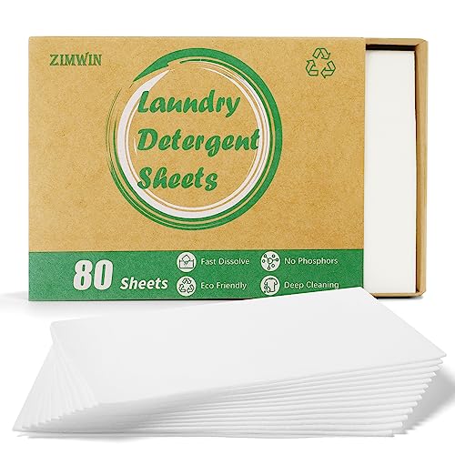 ZIMWIN LAUNDRY DETERGENT SHEETS, 80 LOADS FRAGRANCE FREE LAUNDRY SOAP SHEETS – ECO-FRIENDLY HYPOALLERGENIC LIQUIDLESS WASHING SUPPLIES FOR DORM TRAVEL CAMPING