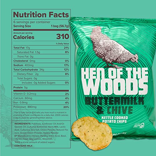 Hen of the Woods Kettle Cooked Potato Chips, Mixed Flavors Variety Pack, 2 Ounce Bag, 12Pack
