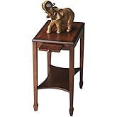 Beaumont Lane Traditional Rectangular Wood Side Table, Olive Ash Burl and Cherry Finish, Veneer Inlay Design, Distressed Fini