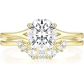 TIGRADE 2CT Cubic Zirconia Wedding Band for Women 14K Gold Plated CZ Promise Ring Curved Round Shaped Bridal Ring Sets Size 3-12