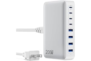 GKUTW USB C Charger 200W USB C Charger Block,Upgraded GaN III 8-Port Fast Charging Station Hub,PD 65W Laptop Charging Adapter Compatible with MacBook Pro/Air,DELL,Steam Deck,iPhone 16/15/14,Galaxy S23/22