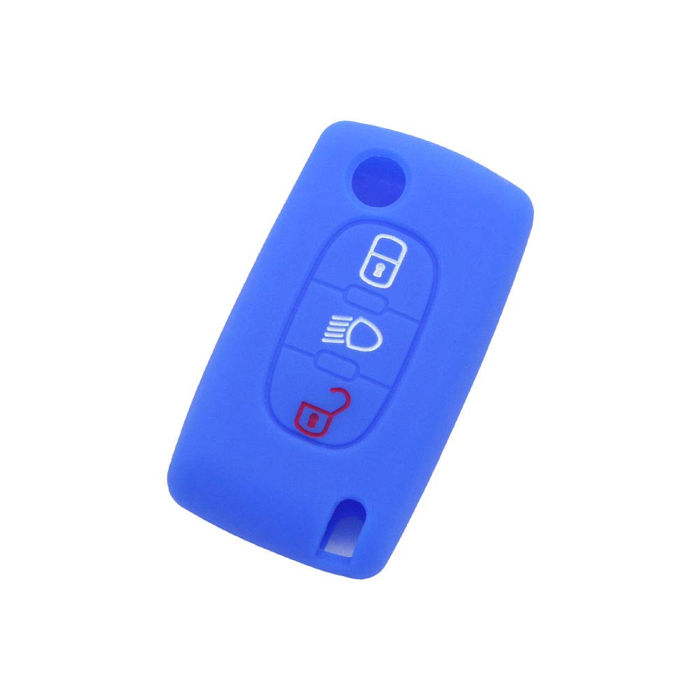 BROVACS Silicone Cover Protector Case Holder Skin Jacket Compatible with PEUGEOT CITROEN 3 Button Flip Remote Key Fob w/Light Symbol CV9305 Deep Blue