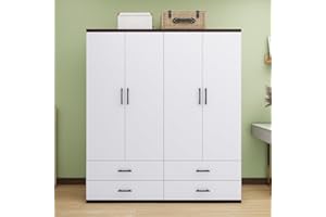 Sophshelter White Armoire Wardrobe Closet: Wardrobe Closet with Drawer Wardrobe Closet for Hanging Clothes Wardrobe with 4 Drawers and 4 Doors 62.99''W x 18.9''D x 70.9''H