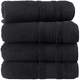 Qute Home 100% Turkish Cotton Bath Towels (27 x 52 inches) 4 Pieces Towel Set, Black