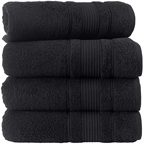 Qute Home 100% Turkish Cotton Bath Towels (27 x 52 inches) 4 Pieces Towel Set, Black