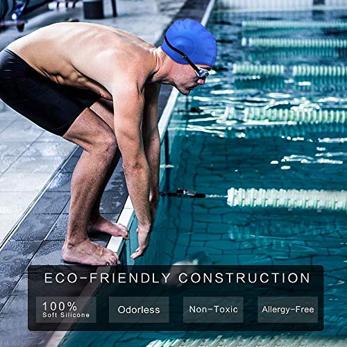 Hurdilen Swim Cap, Premium Silicone Swimming Cap with Earplugs & Nose Clips,3D Ergonomic Design Ear Pockets,Flexible Reversible for Adults Women Men (Blue) - Thumbnail 4