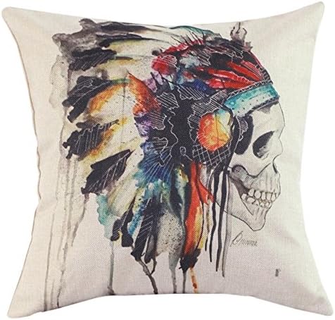 CoolDreamNew Printing Cushion Cover Watercolor Skull Headdress Pillow Cover Sofa Cover Decorative Pillows-American Indian 20X20''