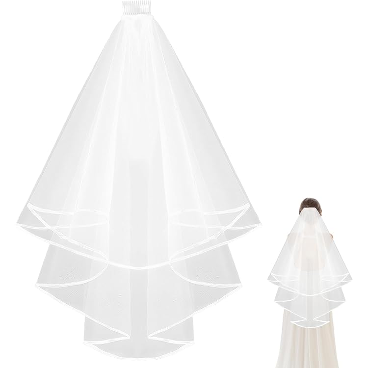 CanB Voile de mariée longueur chapelle 3 niveaux voile en tulle avec peigne accessoires de cheveux de mariée pour femme (blanc), BLANC