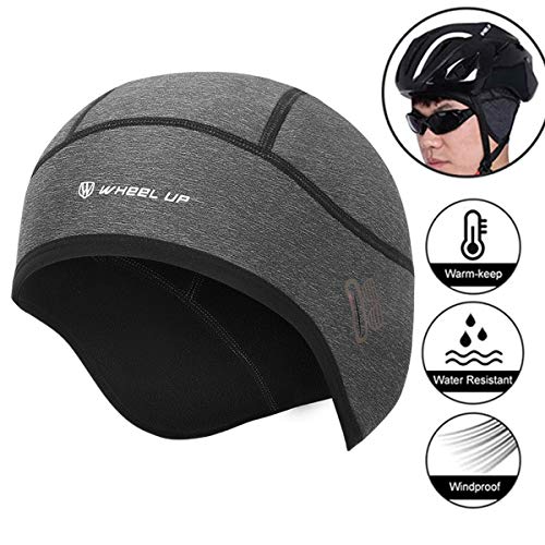 Winter Skull Cap Beanie, Cycling Hat Caps for Under Helmet Men Women with Windproof Thermal Fleece, Motorcycle Helmet Liner Cycle Cap Cover for Outdoor Sports Riding/Skiing/Running Grey