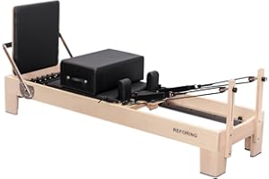 REFORING Pilates Reformer Machine for Home,Quality Pilates Reformers Equipment with Adjustable Resistance System,PU Leather,Durable Piano Wire Springs and Silent Padded Carriage (F1 Maple Series)