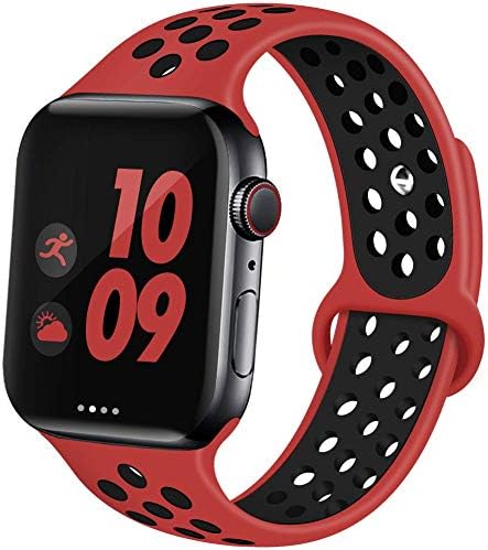 Hodleys Compatible for Apple Watch Bands 38mm 40mm 42mm 44mm,Soft Silicone Wristband Compatible for iWatch Apple Watch Series 1/2/3/4 (42/44MM, Red/Black)