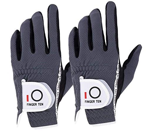 FINGER TEN Golf Gloves Men Left Hand Rain Grip Weathersof Value 2 Pack, Mens Golf Glove Wear Resistant Non Slip Color Grey Flexible Durable (Grey-2 Pack, XL-Worn on Left Hand) — image 1