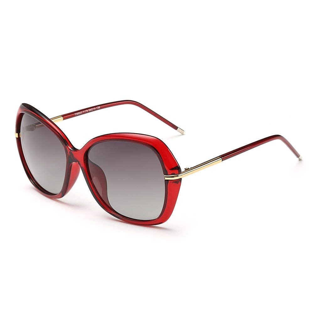 DONNA Women's Classic Oversized Polarized Sunglasses Super Big Circle Shades Ultralight D72(Red)