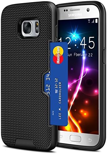 Galaxy S7 Case, Ecoconut Galaxy S7 Case Wallet Cover Hidden Card Slot Textured Grip Bumper Slim Hard Shell Dual Layer Armor Defender Hybrid Protective Case with Card Holder for Galaxy S7 (Black)