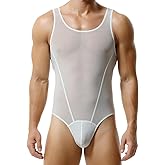 FYMNSI Men's Sheer Mesh Bodysuit Leotard See Through Thong Underwear Wrestling Singlet Fitness Undershirt One Piece Romper