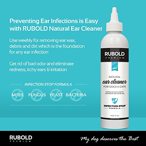 RUBOLD Natural Ear Cleaner for Dogs - Soothing and Organic Dog Ear Infection Treatment - Also Best Daily Ear Wash Solution for Every Cat Puppy and Pet