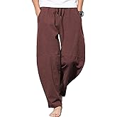 PACEIADTA Men's Cotton Linen Drawstring Pants Elastic Waist Casual Summer Beach Pants
