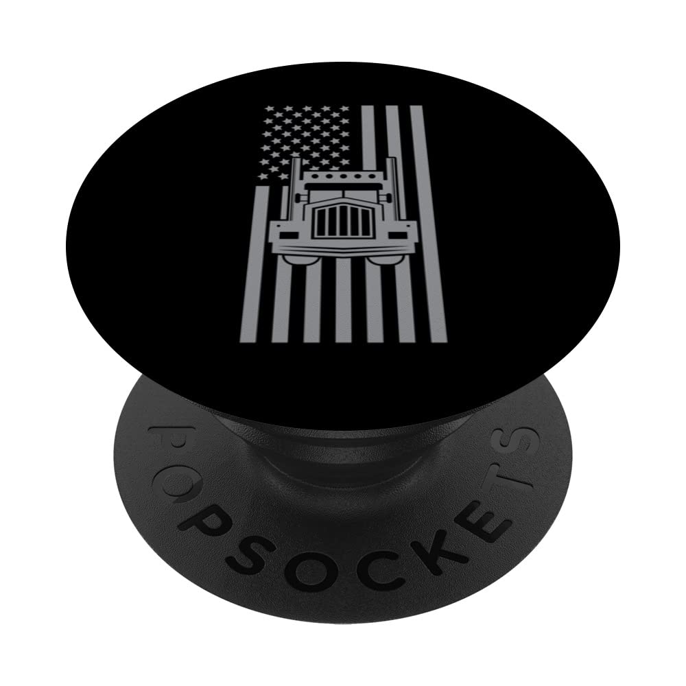 Truck Driver American Flag Graphic Print Tee for Patriots Am PopSockets Swappable PopGrip
