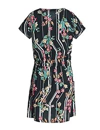 SUWIIAN Vestido de verano casual con cuello en V, estampado floral, estampado geométrico, vestido de cinturón