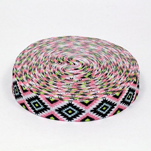 mdribbons 5/8 Inch 10 Yards Rhombus Print FOE Elastic Ribbon-Warm Pink Color-Design 24