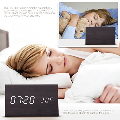 LED Desk & Shelf Wooden Alarm Clock Temperature Display, Specialty Digital Clocks Thermometer Weather Monitor Clocks Children's Night Lights Nursery Clocks for Travel Home Decor - Thumbnail 5