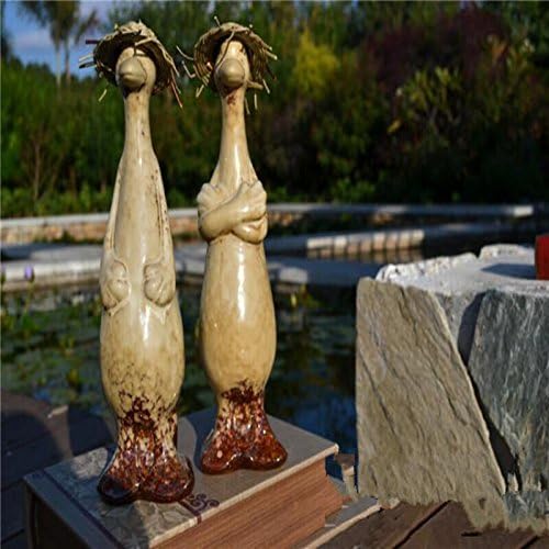 Decoured Garden Villa Courtyard Garden Rockery Pool Decoration Crafts Nordic Super Q Ceramic Animal Duck Duck Ornaments Hat A Pair of Long 8 Wide and 8 High 25Cm