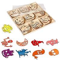 Joy&Leo 3-4 Inch DIY Wood Slice Halloween Ornaments Cutouts - Halloween Skull & Skeleton & Ghost & Pumpkin & Haunted House & Moon, Total 27 Pieces, for Halloween Decoration & Arts & Crafts & Coasters