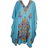 Mogul Interior Womens Caftan Dress Kimono Kaftan Floral Embroidery Resort Wear Dresses OneSize