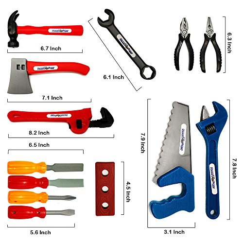 KEJIH Durable Kids Tool Set 22 Pieces for Toddlers. Educational Pretend Play Toys. Construction Accessories, Boys Construction Play Tools Kit - Storage in a Sturdy Plastic Handy Box.